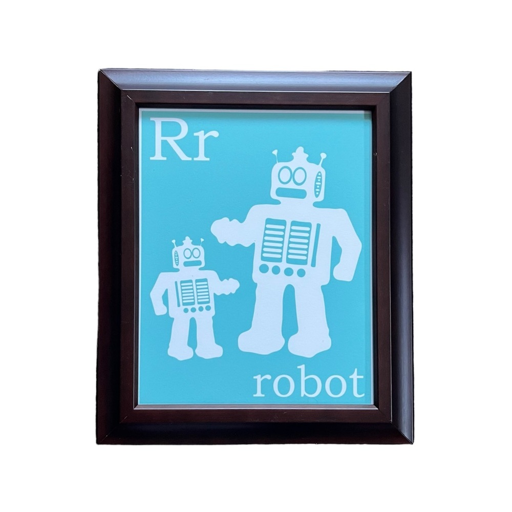 Rr Robot Space Wall Art Children Kid's Bedroom Decor Wooden Frame 10.25"x12.25"